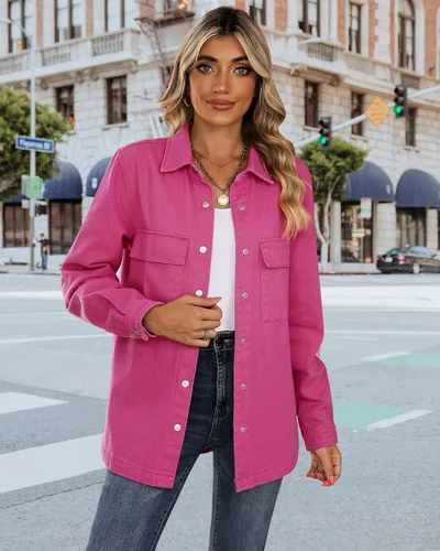 Vista 3 de luvamia Chaquetas vaqueras de primavera 2025 para mujer, chaqueta vaquera de gran tamaño con botones y bolsillos