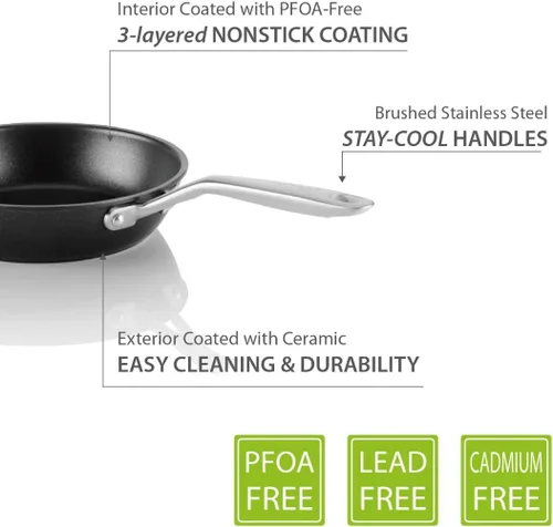 Vista 7 de Colección Onyx de TECHEF con nuevo revestimiento antiadherente de teflón platinum (PFOA)., 8", Negro
