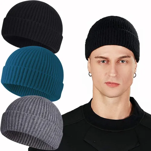 Vista 27 de ROYBENS Swag Wool Knit Cuff Short Fisherman Beanie for Men Women Winter Hat 1 albaricoque