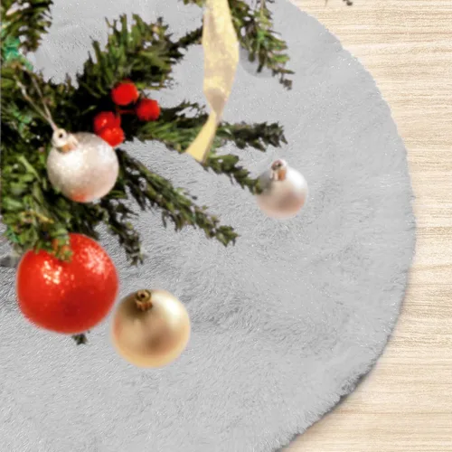 Vista 41 de Falda de Árbol de Navidad de 24 Pulgadas - Falda de Árbol de Piel Sintética Esponjosa Beige Blanca, Decoración Navideña de Felpa de Color Toka