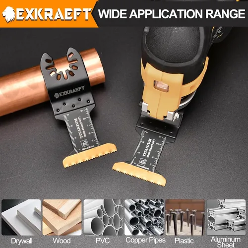 Vista 7 de EXKRAEFT 100 cuchillas multiherramienta de borde curvo, hoja de herramienta oscilante de titanio para metal, madera, plástico, hojas de sierra