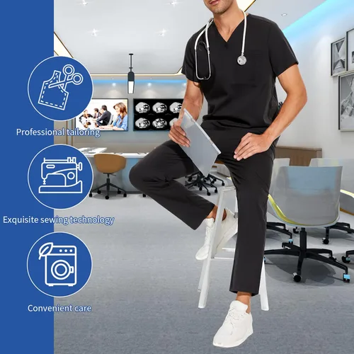 Vista 5 de niaahinn Conjunto de ropa quirúrgica para hombre y mujer, uniforme médico, unisex, ropa de trabajo, camiseta y pantalón clásico