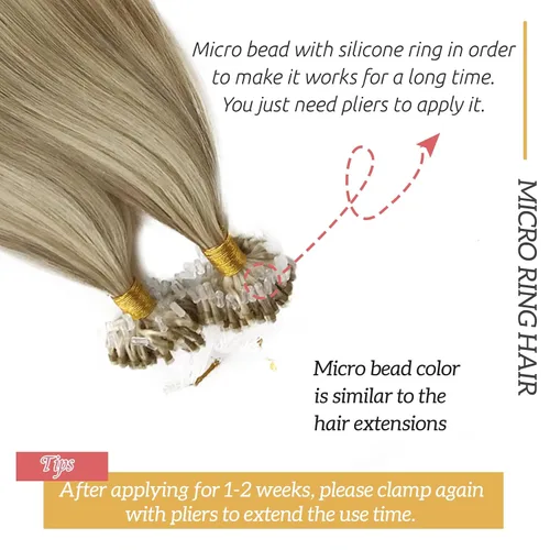 Vista 6 de Extensiones de cabello con micro puntas, 16 pulgadas, balayage, color #18, rubio beige, mezclado #60 rubio platino, extensiones de cabello humano