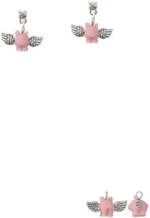 Vista 2 de Mini Rosa Cerdo Volador Crystal Post Earrings