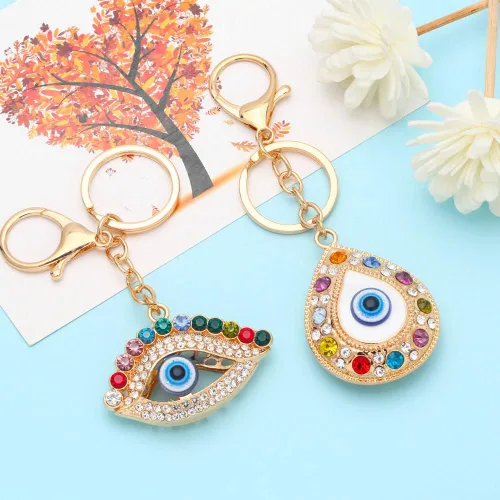 Vista 2 de 2 llaveros de mal de ojo, llaveros turcos de mano Hamsa de mal de ojo, llaveros de mal de ojo, decoración de ojos azules del diablo, adorno