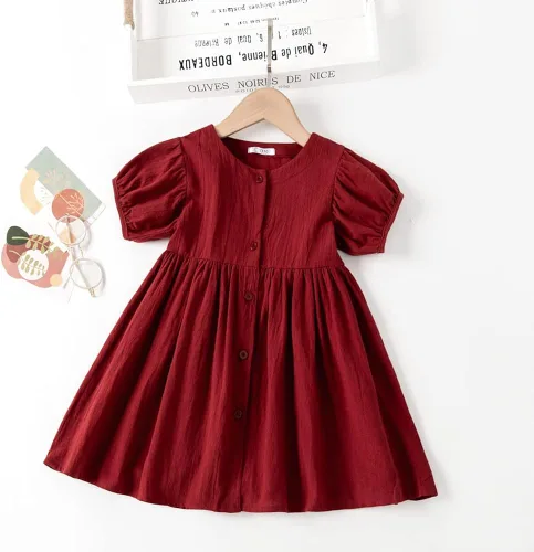 Vista 2 de MILKI RABBIT Vestido de lino de algodón para niñas pequeñas para primavera verano informal vestido de verano