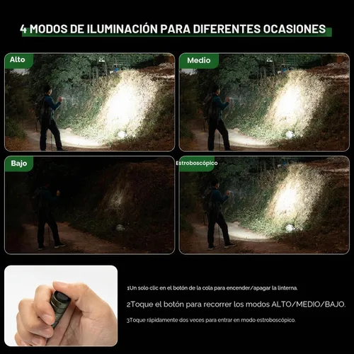 Vista 4 de PIOOCAN Linternas Recargables de 1200 Lúmenes, Linterna EDC de Bolsillo AA de Alto Lúmenes con Clip, Linternas Pequeñas Súper Brillantes, Linterna