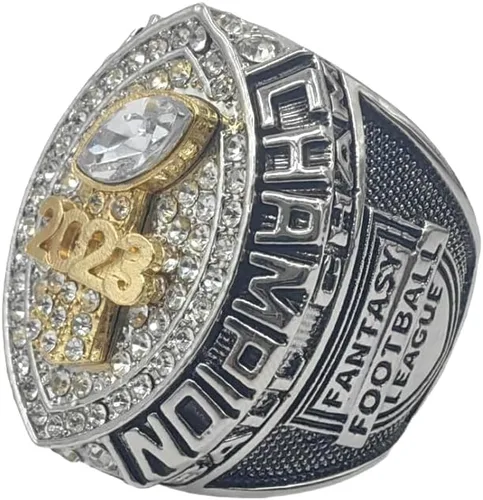 Vista 3 de Customize 2023 Fantasy Football Championship Rings Trophy Prize with Necklace