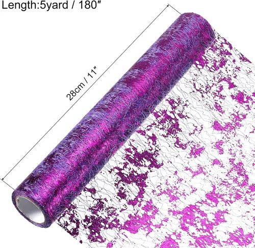 Vista 2 de uxcell Camino de mesa morado oscuro de 11 x 180 pulgadas, rollo de camino de mesa de malla fina de papel metálico para fiestas de eventos, fiestas