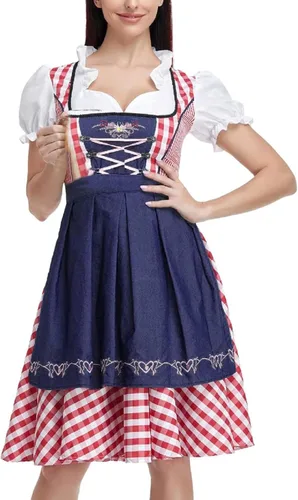 Vista 8 de BBAUER Vestido de Oktoberfest, Vestido de tirolesa para niña, Oktober tradicional para mujer, Vestidos alemanes tradicionales a cuadros, Cerveza