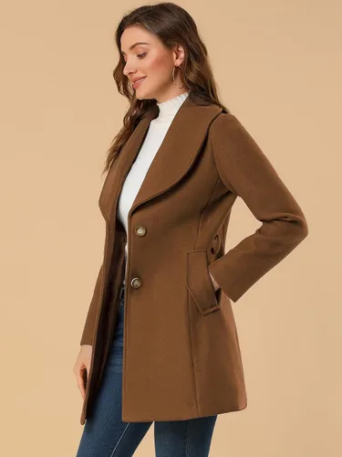 Vista 4 de Allegra K Abrigo largo con cinturón de invierno con cuello de chal para mujer