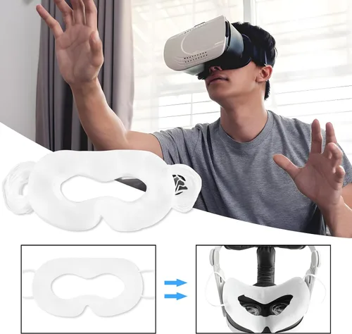 Vista 7 de VR Face Cover Disposable Hygiene VR Face Eyes Mask Pads Facial Interface for Meta Quest 3 Quest 2 - Prevent Dirt and Sweat (Set 50)