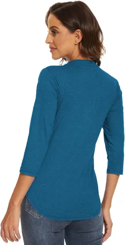 Vista 4 de Camisas de manga 34 para mujer, camisetas con cuello en V, blusas de trabajo