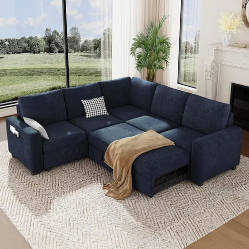 Vista 10 de Vesgantti Sofá Seccional Modular de 113.6" con Sofá Cama Extraíble, Sofá Cama en Forma de U de 7 Plazas con Chaise de Almacenamiento, Sofá Seccional