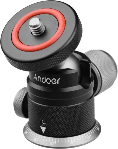 Vista 8 de Andoer DSLR - Cabezal de bola de trípode de aleación de aluminio, montaje panorámico de 360° giratorio de 180° con base escalada, montaje universal