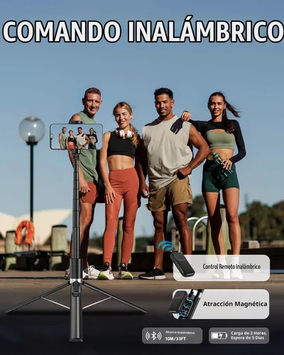 Vista 6 de Trípode automático para teléfono, 67 pulgadas de despliegue automático para selfie stick con control remoto, giratorio de 360°, extensible
