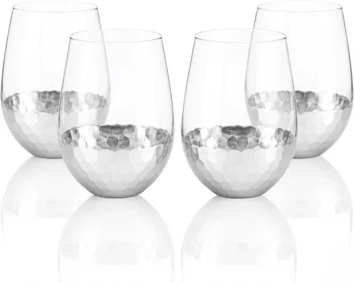 Vista 12 de Copas de vino sin tallo, juego de 2, 18 onzas, diseño de panal dorado