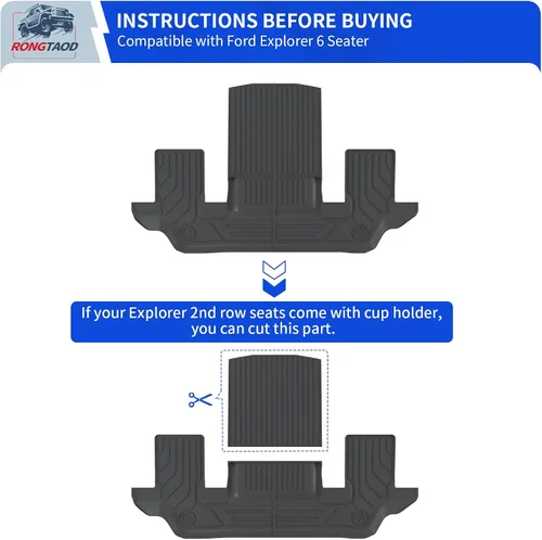 Vista 5 de Rongtaod Alfombrillas para suelo de 6 asientos compatibles con Ford Explorer 2020-2025 2026 con asientos de capitán, alfombrilla para maletero