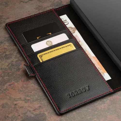 Vista 4 de TORRO Funda compatible con Samsung Galaxy S23 Ultra 5G – Funda de cuero premium tipo cartera con función atril y ranuras para tarjetas (negro)