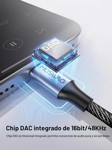 Vista 3 de MOSWAG Cable auxiliar a USB C, USB C a conector auxiliar de audio de 0.1 in