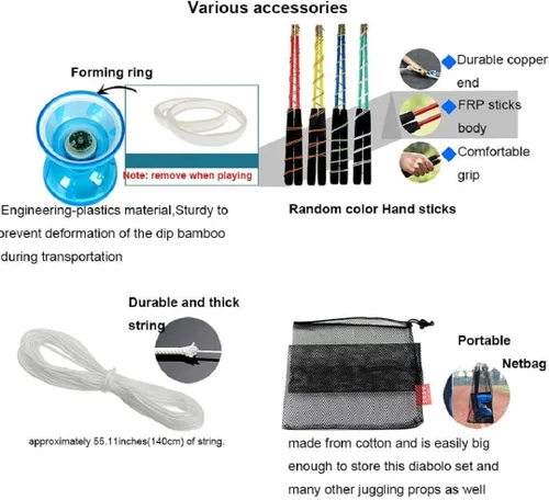 Vista 5 de Juego de yoyo diábolo chino – Triple rodamiento LED Diábolo yoyos juguetes malabares con palos de diablo, cuerda y bolsa de red, más fácil de Azul
