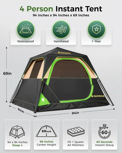 Vista 2 de Tienda de campaña instantánea para 4/6 personas, configuración de tienda de campaña en 60 segundos, tiendas de campaña impermeables para acampar