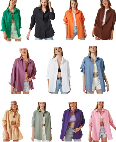 Vista 7 de BIG DART - Camisas de gran tamaño con botones para mujer, blusas informales de verano con manga larga