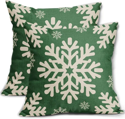 Vista 33 de Fundas de almohada decorativas de Navidad negras 40x40 cm con copos de nieve blancos de Navidad, juego de 2, temática rústica de invierno