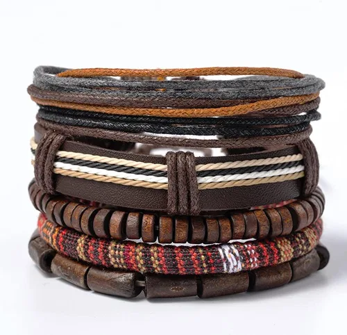 Vista 6 de SONNYX 24 pulseras de cuero trenzado para hombres y mujeres, pulseras tejidas de cáñamo, cuentas de madera, étnicas tribales hechas a mano, pulseras