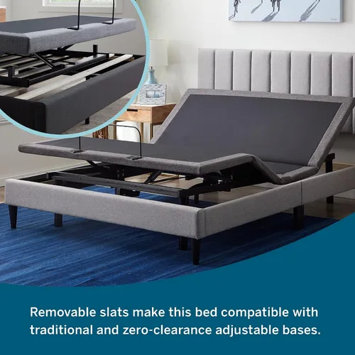 Vista 4 de Lucid - Cama de plataforma tapizada con un cabecero tapizado, de madera resistente, no requiere somier Negro
