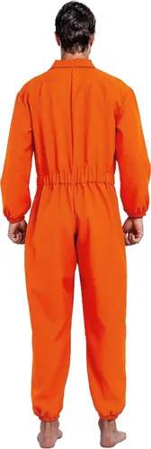 Vista 5 de Spooktacular Creations Mono naranja de prisión para hombre, disfraz de prisión para adultos para disfraces de Halloween con etiqueta de nombre