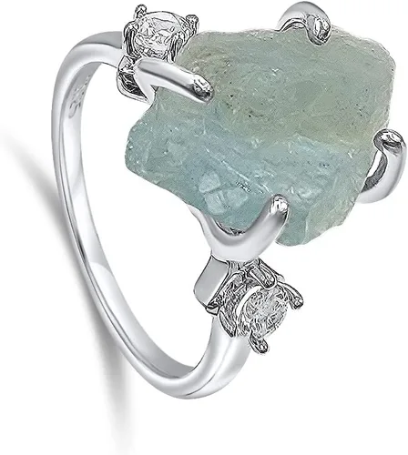 Vista 26 de Anillo de cristal crudo real con piedra natal, plata de ley, oro blanco, regalo de joyería para ella, regalo de Navidad, Día de la Madre