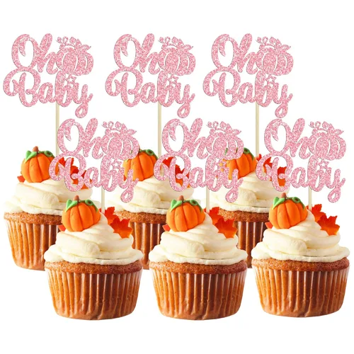 Vista 22 de Gyufise 24 piezas de decoración de cupcakes de calabaza con purpurina para temática de otoño, Acción de Gracias, Halloween, baby shower, niños