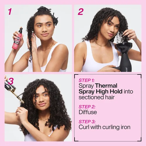 Vista 5 de Redken Spray Térmico 22 Alta Fijación - Protector térmico y bruma fijadora contra el calor, para rizadores y planchas, control duradero del frizz