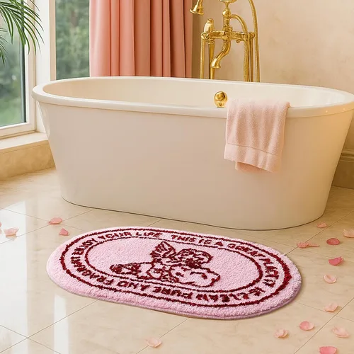 Vista 5 de TRUEDAYS Alfombra de baño de ángel rosa, suave, antideslizante, absorbente, rosa, diseño de boceto, elegante, decoración de querubines, para baño