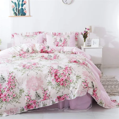 Vista 12 de FADFAY Home Textile - Juego de funda de edredón con estampado floral rosa rosa para niñas, 4 piezas, tamaño individual