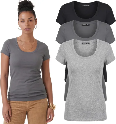 Vista 97 de Emmalise - Camiseta de manga corta para mujer, cuello redondo, estilo básico, pack de valor, tallas junior y grandes