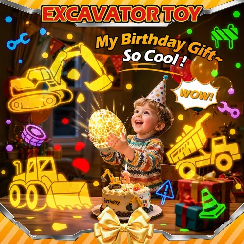 Vista 4 de Truck Toy for Boys,6 Films+15 Sounds Construction Excavator Light Projector Juguetes de excavadora
