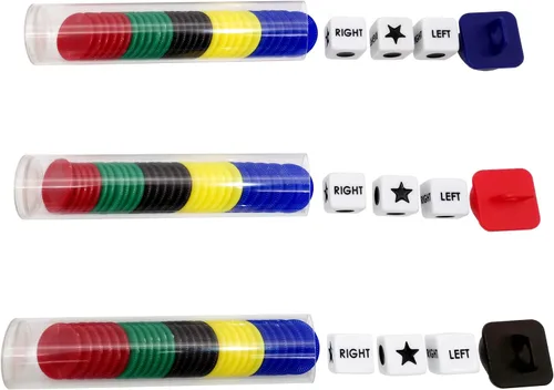 Vista 4 de Ahoper Juego de dados de centro izquierdo y derecho, paquete Prime con 3 dados + 30 fichas – 3 juegos de almacenamiento de tubo redondo