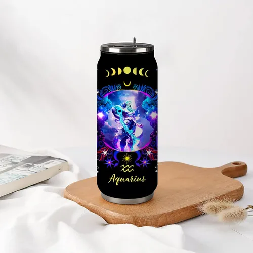 Vista 6 de Aquarius - Vaso de acero inoxidable del zodiaco para hombres y mujeres, regalo de cumpleaños para fanáticos de la astrología con tapa con pajilla