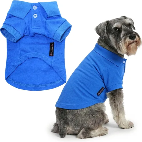 Vista 24 de Camisas Polo Parisian Pet - Camisa de Algodón Transpirable para Perros - Azul Sólido, Ropa de Verano con Capucha - Cuello con Botón para Perros