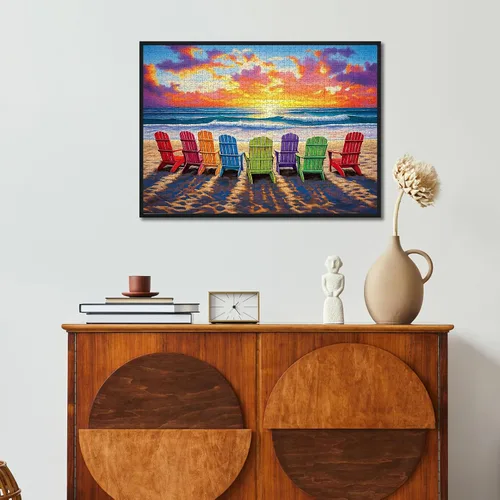 Vista 8 de Rompecabezas de playa para adultos de 1000 piezas – Coloridos rompecabezas de playa, silla de descanso, rompecabezas de verano con letras