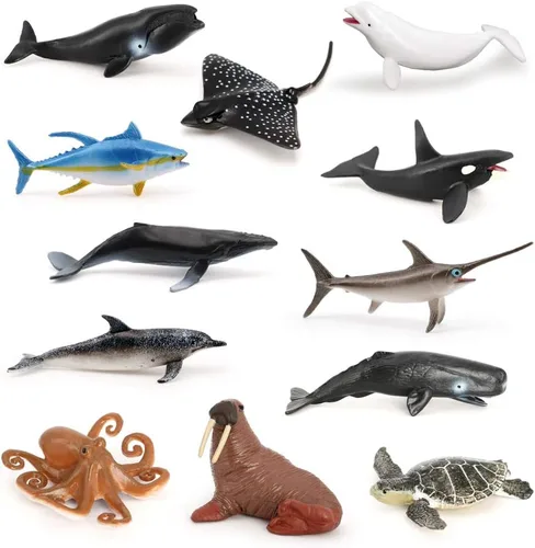 Vista 7 de Volnau Mini figuras de juguetes de animales de safari, 12 figuras salvajes en miniatura para niños pequeños, regalo de Navidad, cumpleaños, paquete