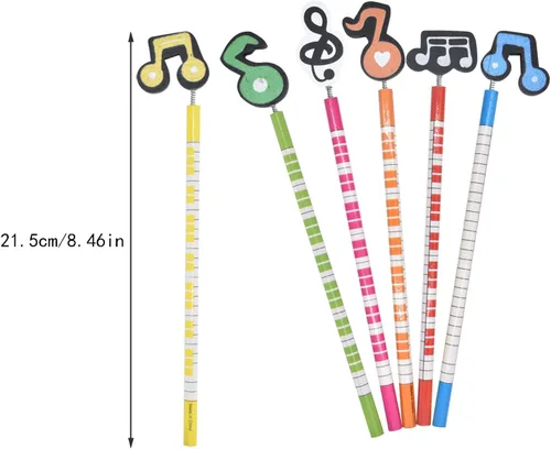 Vista 4 de 12 lápices temáticos de música, lápices de notas musicales, lápices de madera para niños, lápices de rayas de colores, lápices de rayas