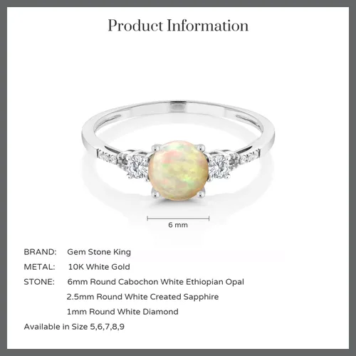 Vista 67 de Gem Stone King Anillo de compromiso de 3 piedras preciosas redondas de oro blanco de 10 quilates con piedra natal de 0.236 in con piedra natal