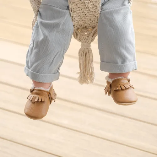 Vista 7 de BirdRock Baby Mocasines Sherpa - Zapatos de invierno acogedores de cuero genuino para niños y niñas