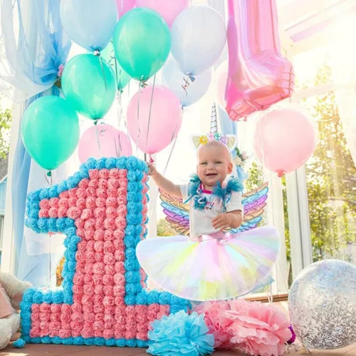 Vista 6 de Enfudid Disfraz de unicornio de princesa para niñas pequeñas, los disfraces de unicornio incluyen falda de malla, diadema de unicornio y ala de ángel