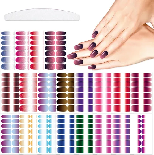 Vista 8 de 20 hojas de 280 piezas de tiras de esmalte de uñas azules para mujeres y niñas, calcomanías de uñas completas, calcomanías de esmalte de uñas