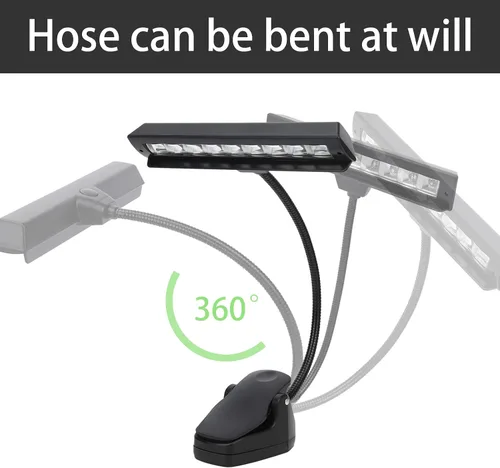 Vista 5 de Keenso Luces de soporte de música, lámpara de soporte de música recargable, luces LED de libro con clip en cuello ajustable recargable USB lámpara