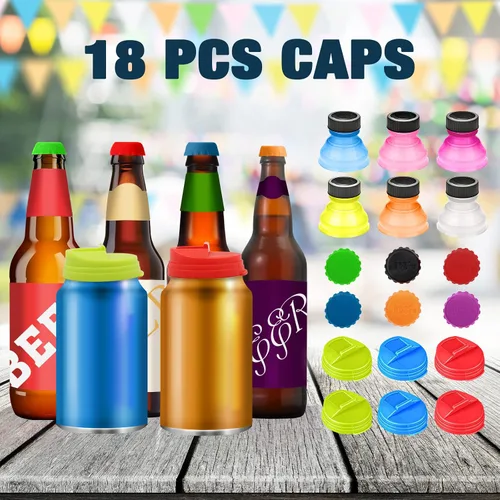 Vista 6 de ZOCONE Juego de tapas para botellas, 36 tapas de latas de refresco + tapas de latas + tapas de botellas de cerveza de silicona, tapas de botellas a